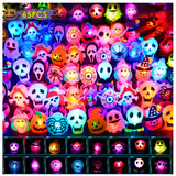 Glow-in-the-Dark Halloween LED Rings – Colorful Light-Up Party Favors with Pumpkins, Ghosts, Skulls & Bats (2025 Upgrade)
