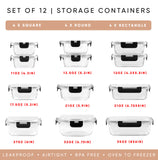 Glass Food Storage Containers with Lids – 12-Piece Borosilicate Meal Prep Set (Black Lids)