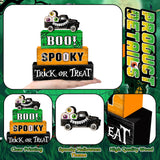 Eyeball Truck Halloween Wooden Tiered Tray Decor Set – Rustic “BOO” & “Trick or Treat” Blocks for Spooky Displays