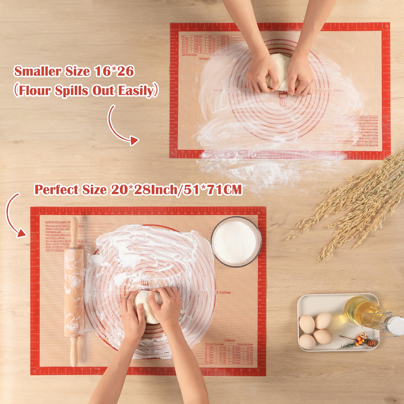 Extra Thick Silicone Pastry Baking Mat with Non-Slip Base for Dough & Baking