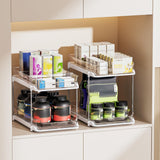 DELAMU 2-Tier Stackable Under Sink Organizer (2-Pack) – Pull-Out Acrylic Cabinet Storage with Adjustable Dividers (White)
