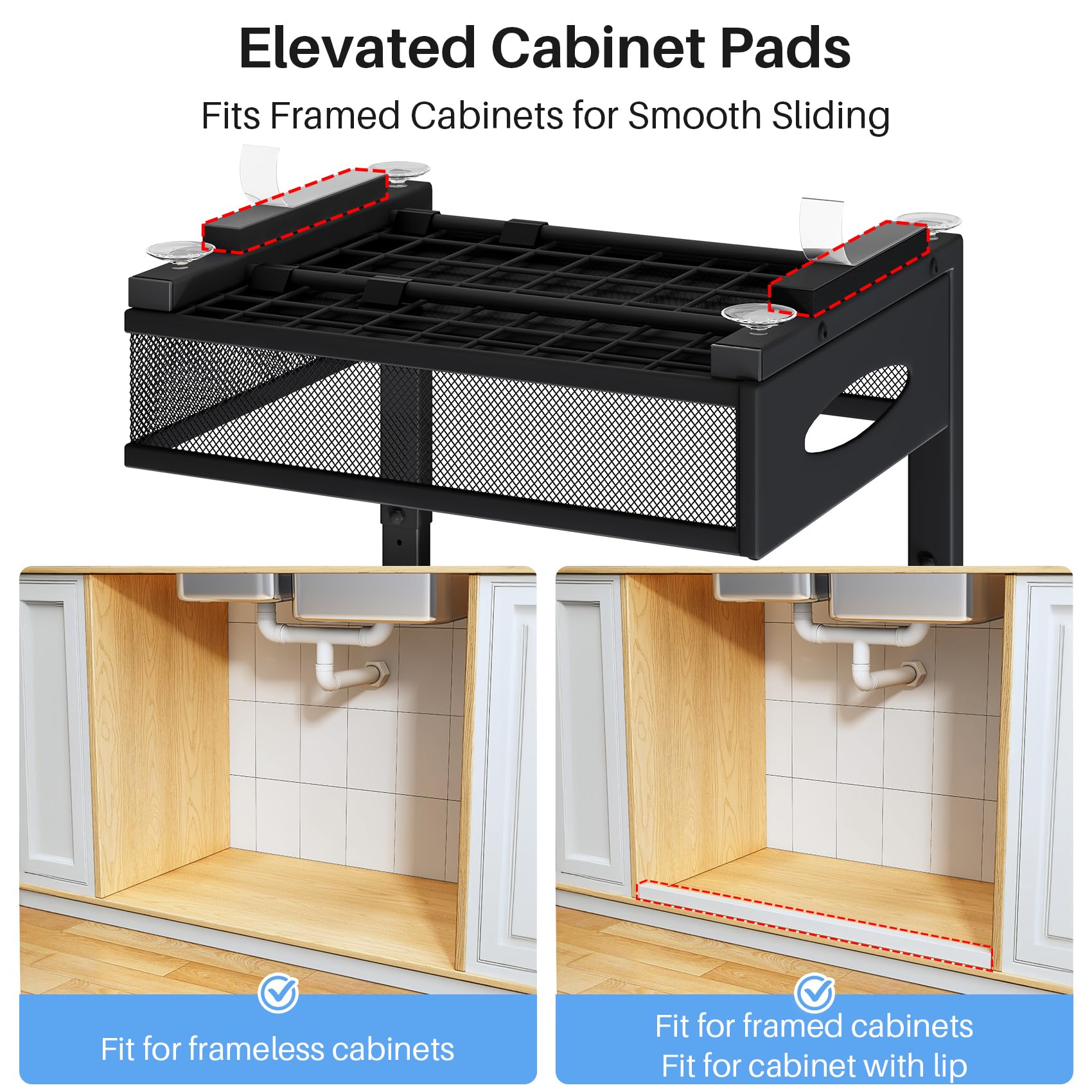 Extra-Large 2-Tier Under Sink Organizer (2-Pack) – Heavy-Duty Mesh Pull-Out Drawers for Framed & Frameless Cabinets, Black