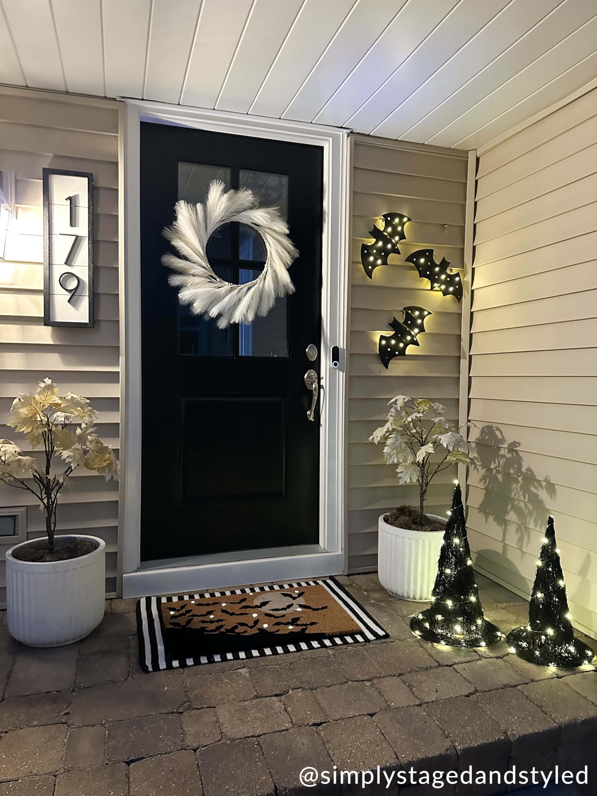 Small LED Bat Decor – Hand-Painted Tin Halloween Light with Cut-Out Star Design – Battery Operated Home Accent