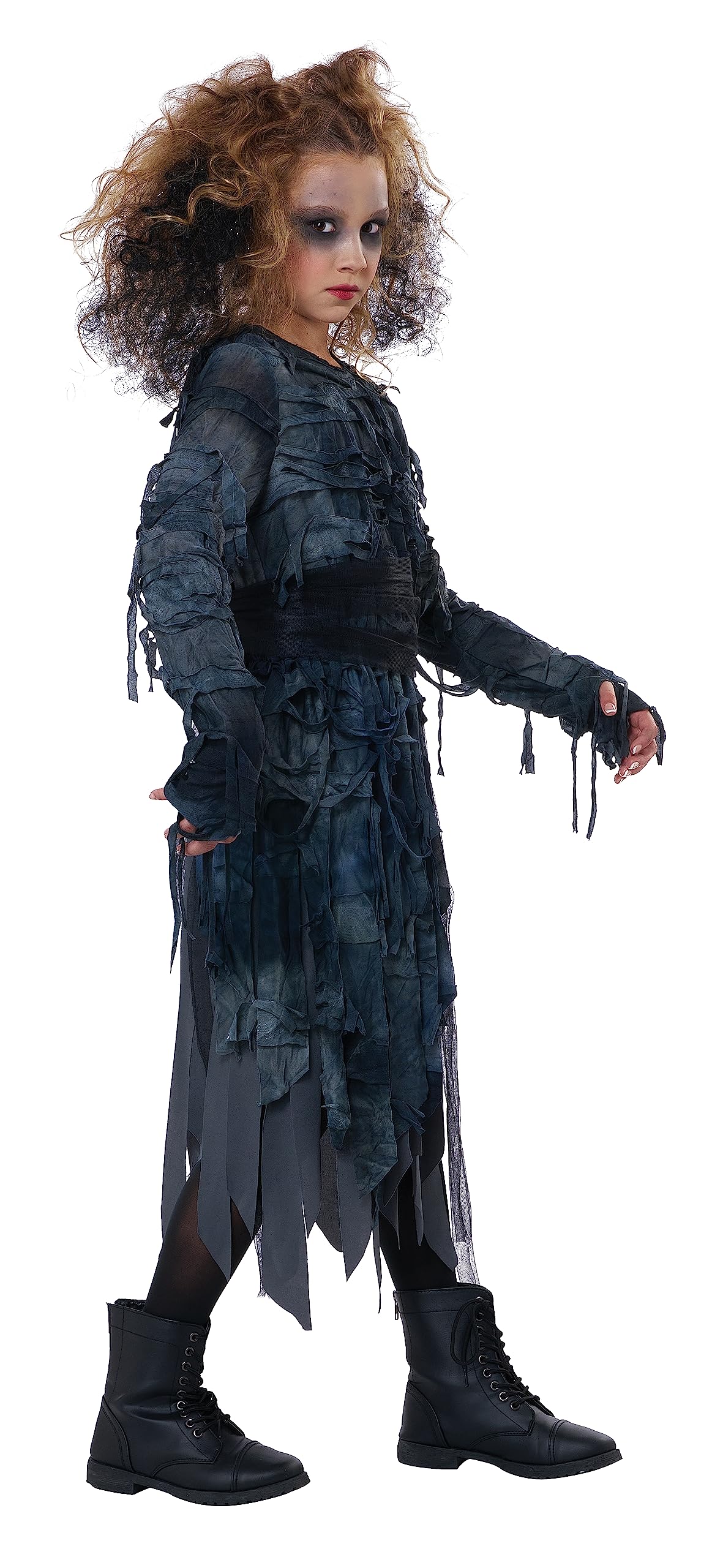 Women’s Charcoal Gothic Dress – Fringed Halloween Costume with Sheer Waist Tie 🖤👻