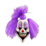 Purple Hair Clown Latex Mask – Full Head Adult Halloween Mask with Synthetic Wig & Glow Effect