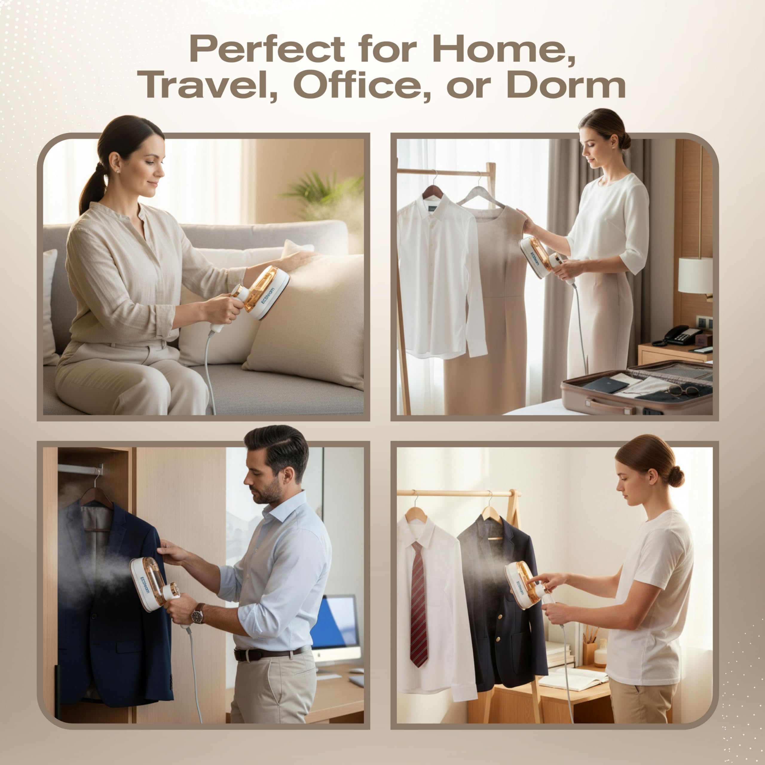 White 2-in-1 Professional Handheld Garment Steamer 1200W Foldable Travel Steam Iron with Ceramic Soleplate