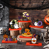 6-Piece Wooden Halloween Table Centerpieces 🎃 Cats, Ghosts & Bats – Festive Multicolor Home Decorations