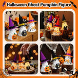 Set of 3 Ceramic Ghost Figurines with Colorful Hats – Cute Halloween Tabletop Decorations for Home, Mantel & Party
