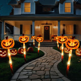 LOLStar Halloween Pathway Lights – 5 Jack-O’-Lantern Pumpkin Stakes with 8 Flashing Modes, Timer & Waterproof Battery Box (Orange, 8.8ft Strand)