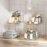 2-Tier Under Sink Organizer with Slide-Out Drawers – Clear Bathroom & Kitchen Storage Rack with Handles