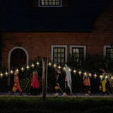 Halloween Skull String Lights – 2M Warm White LED, 20 Lights with 10 Skeletons, 8 Modes, Battery Powered Indoor/Outdoor Décor