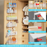 Hongtamoya Over-the-Door Metal Organizer – Adjustable 6-Basket Hanging Storage with Hooks for Home & Pantry (White)