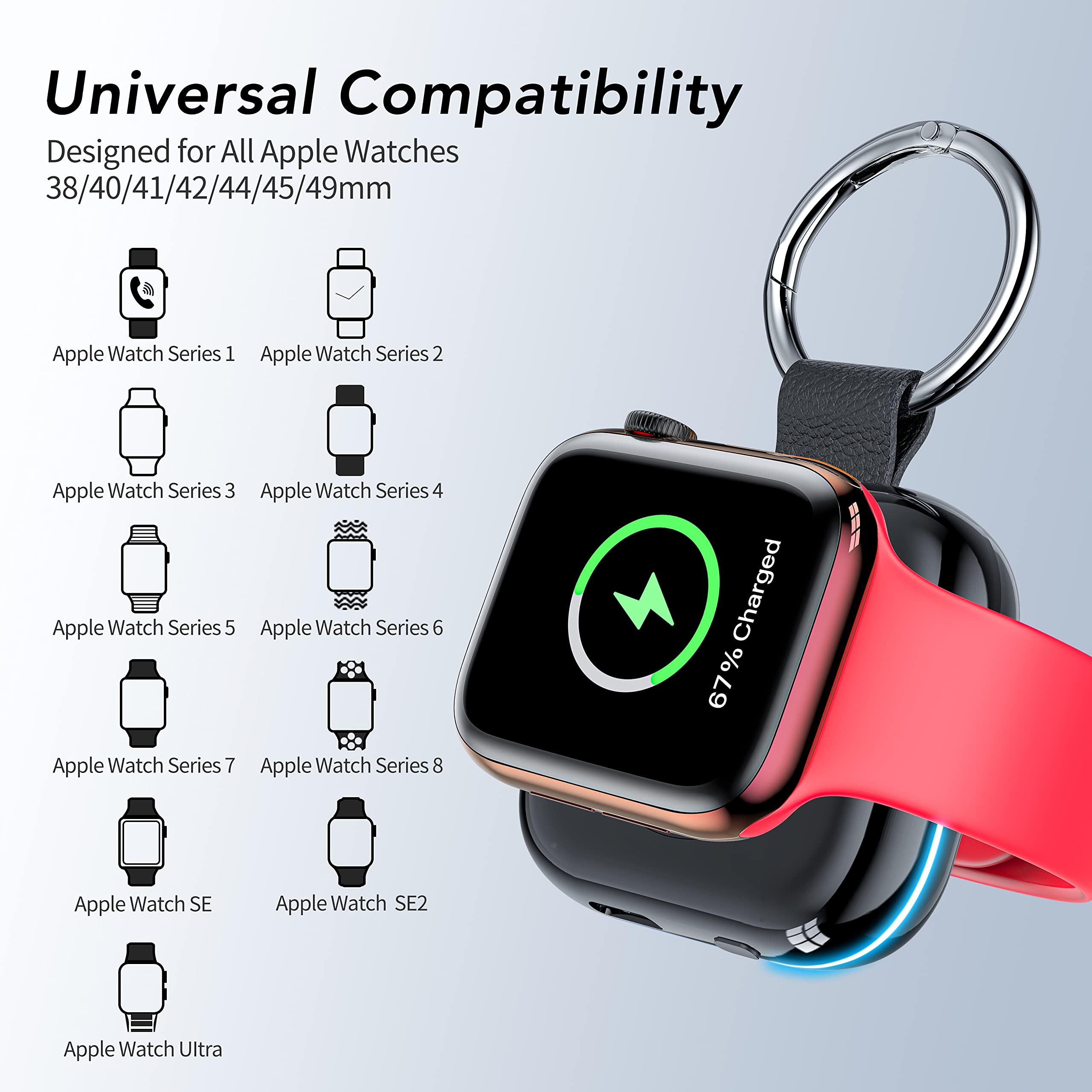 Portable Magnetic Charger for Apple Watch with 1200mAh Battery, Keychain Wireless Power Bank Compatible with Apple Watch Ultra, Series 11–1 & SE