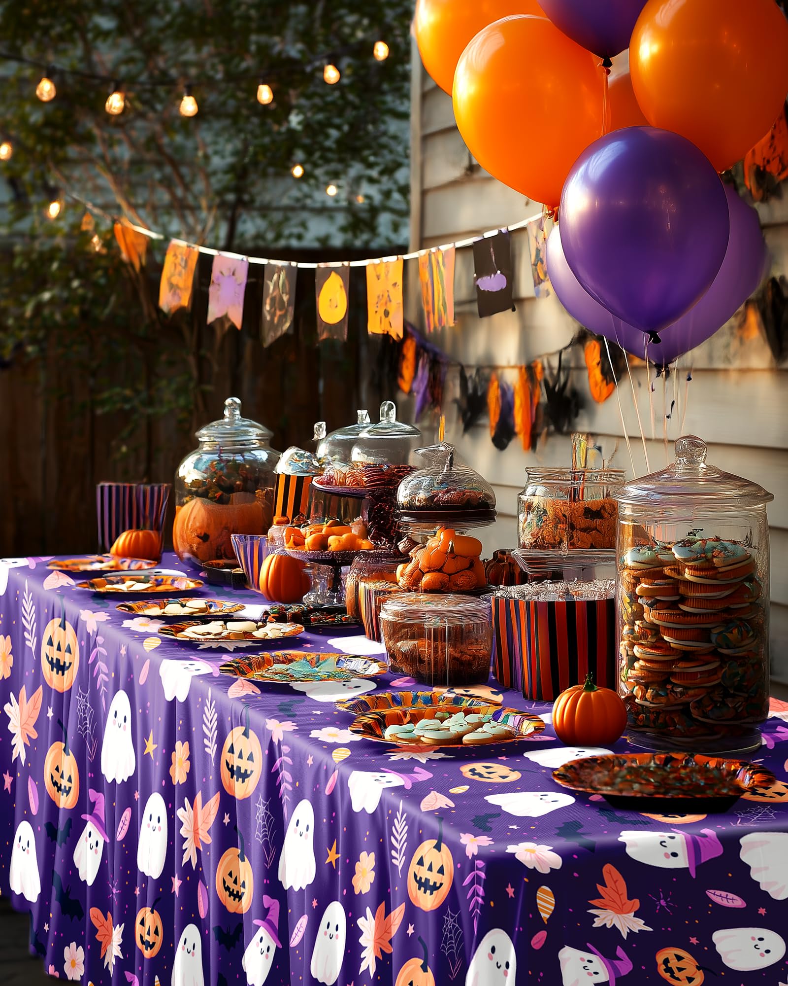 Halloween Purple Disposable Plastic Tablecloth – Waterproof & Stain-Resistant PEVA (US12200)
