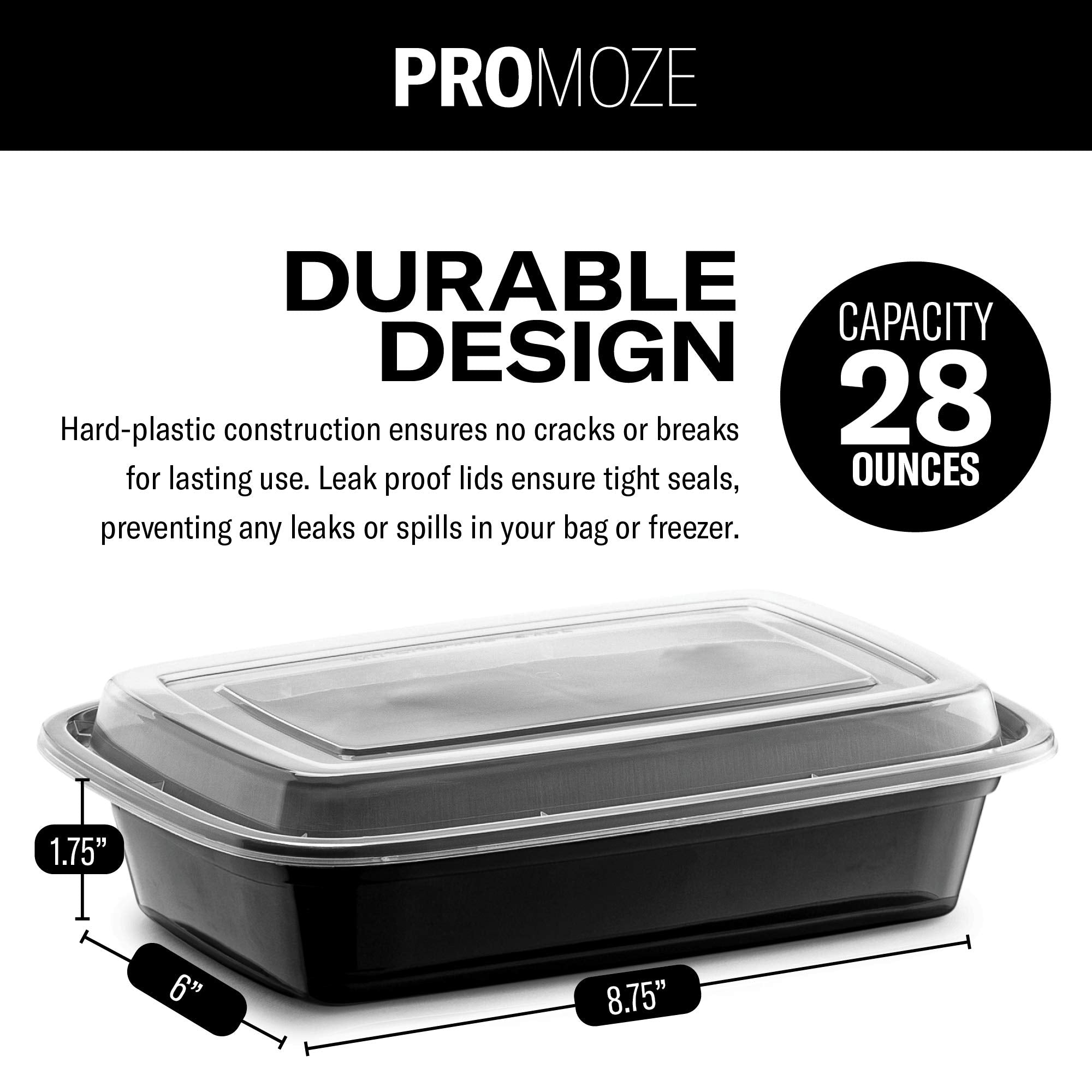Single-Compartment Meal Prep Containers – 50 Pack Leak-Proof To-Go Food Storage Boxes