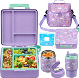 Kids Bento Lunch Box Set with 3 Compartments, 17 oz Food Jar, Insulated Bottle, Lunch Bag and Ice Pack