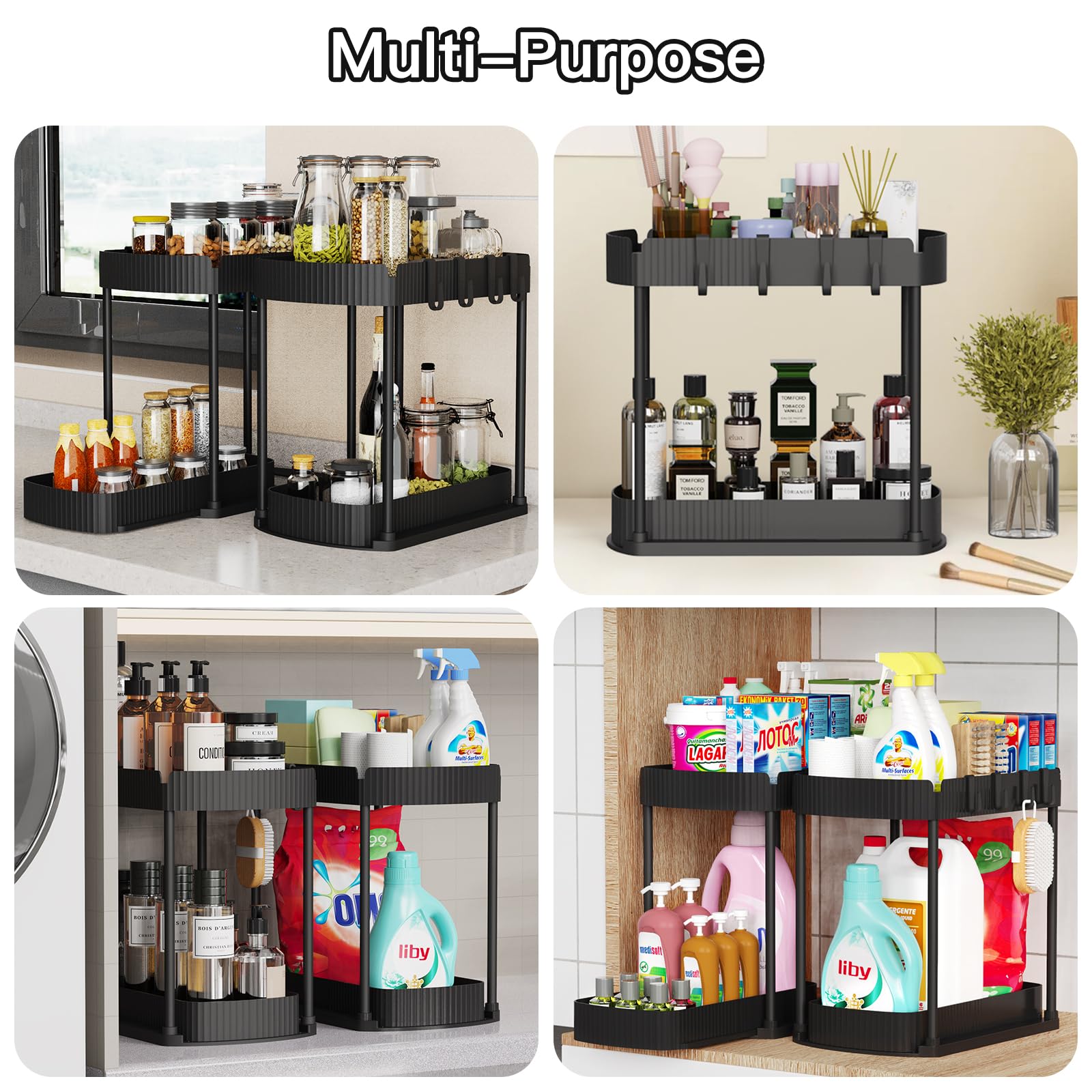 Under Sink Organizer with Pull-Out Drawer (2-Pack) – Heavy-Duty Storage Shelves for Bathroom & Kitchen Cabinets