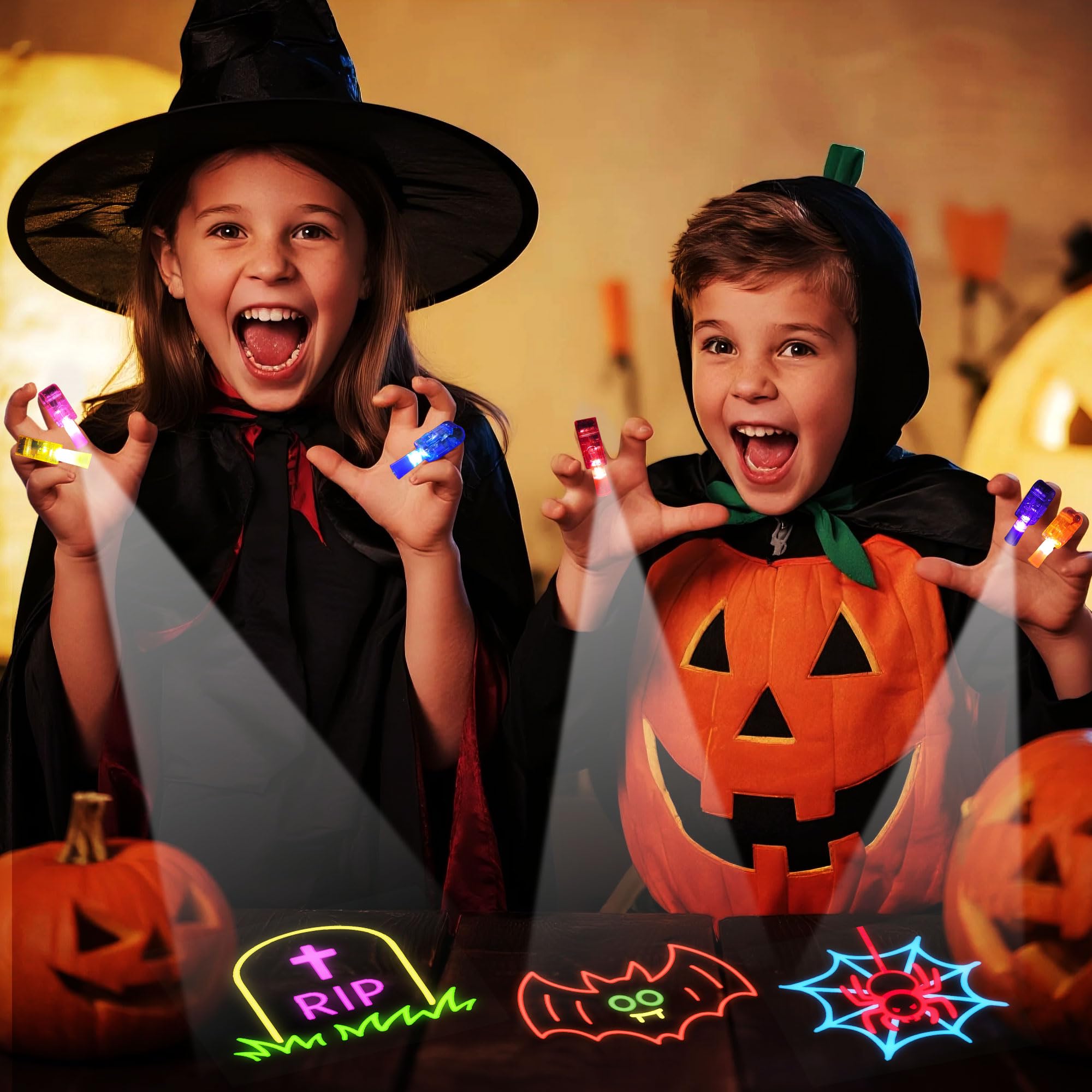 40-Pack Halloween Finger Projection Light Toys – Pumpkin, Ghost & Bat Designs (Party Favors & Trick-or-Treat Gifts)