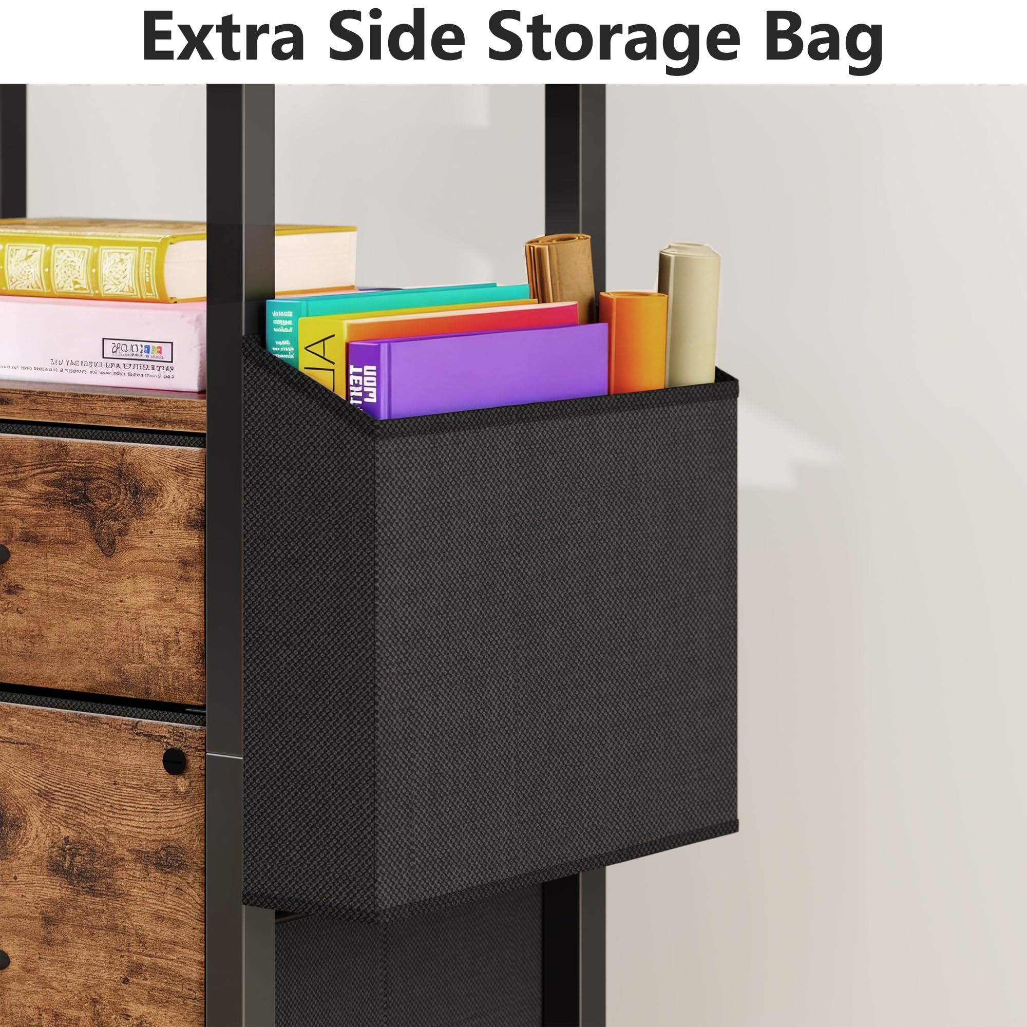 GYIIYUO 2-Drawer Rolling File Cabinet with 24” Extended Desktop – Mobile Filing Cabinet with Side Storage Bag (Light Brown)