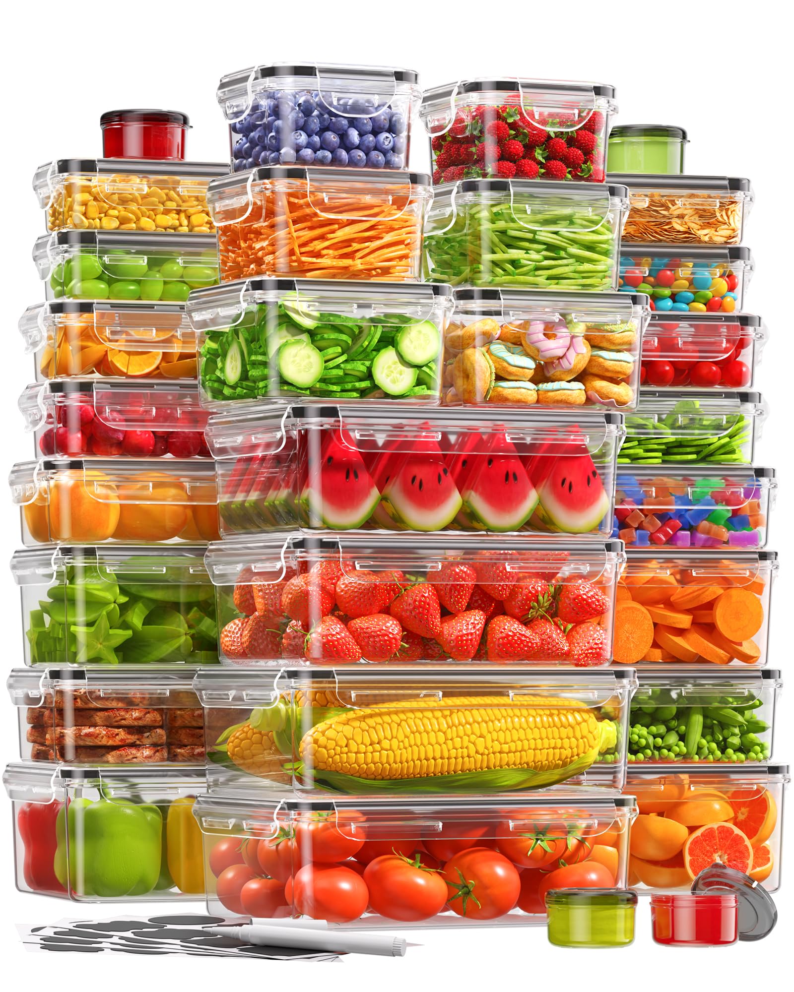 Food Storage Containers with Lids – 60-Piece BPA-Free Leakproof Meal Prep Set with Labels & Pen