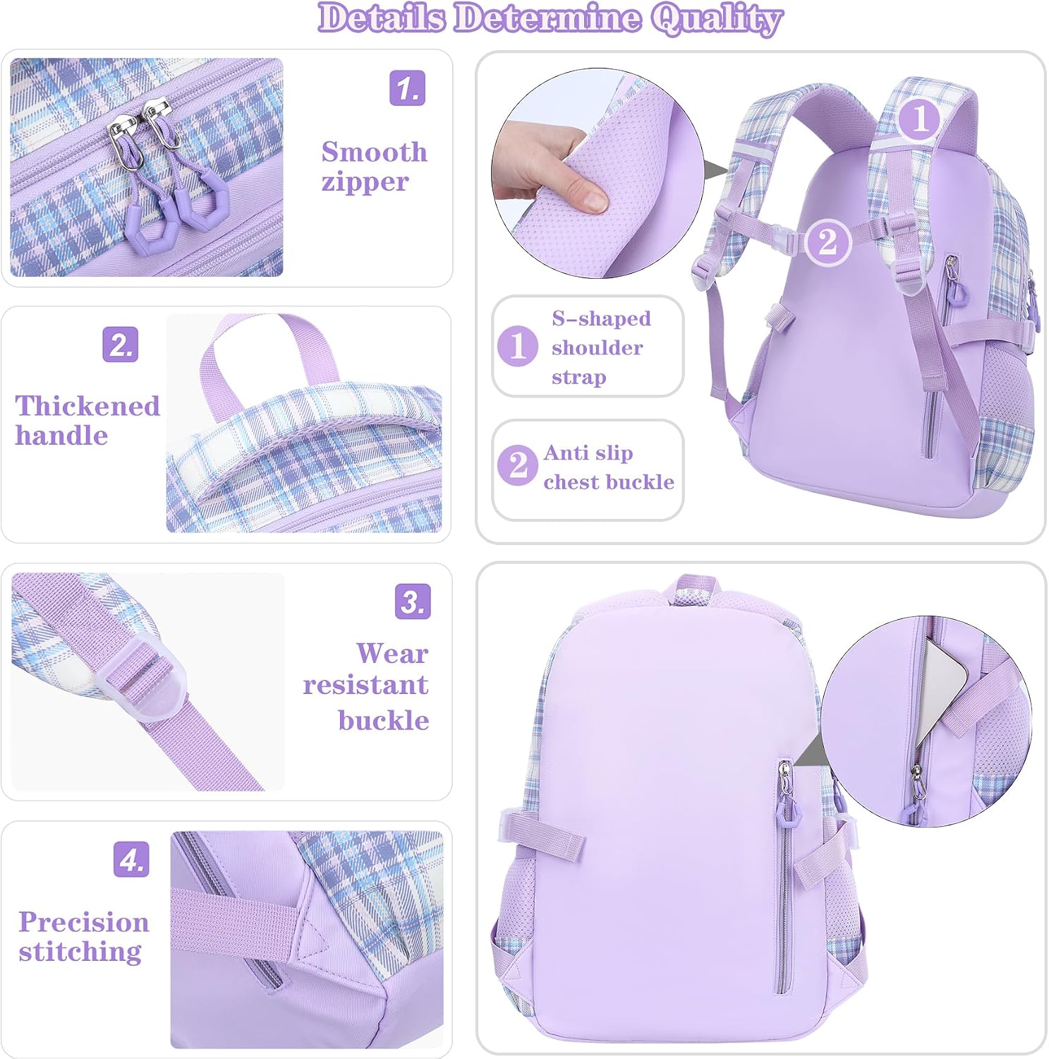 3-Piece Girls School Backpack Set with Lunch Bag