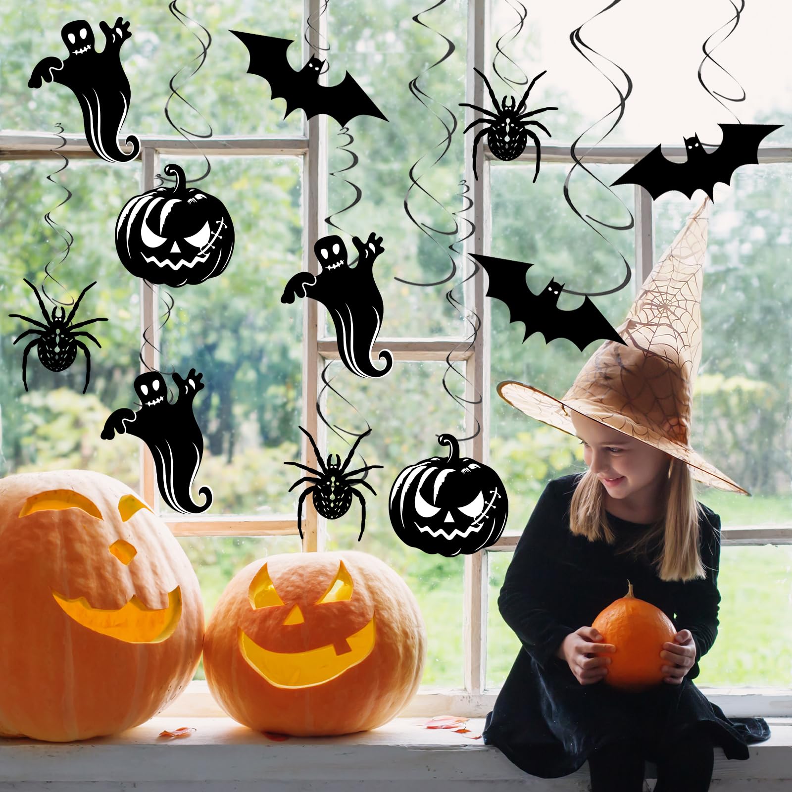 Halloween Hanging Swirl Decorations – 32-Piece Black & White Party Set with Pumpkins, Ghosts, Bats & Spiders