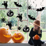 Halloween Hanging Swirl Decorations – 32-Piece Black & White Party Set with Pumpkins, Ghosts, Bats & Spiders