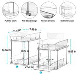 Delamu 2-Tier Clear Under Sink Organizer – Stackable Pull-Out Cabinet Storage with Dividers (2-Pack)