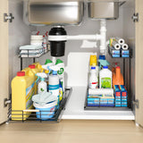 Lamu 2-Pack Under-Sink Pull-Out Organizers – Large L-Shaped 2-Tier Cabinet Storage with Silent Glide