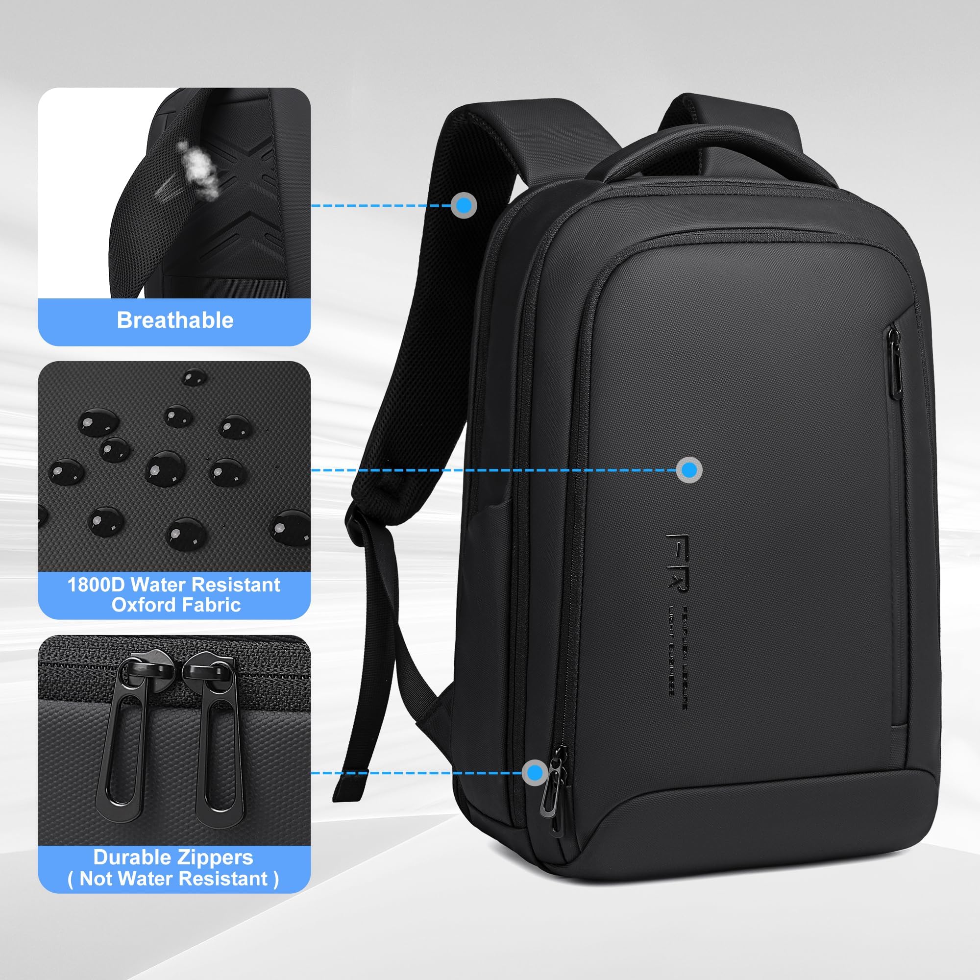 FENREE.GEER Business Laptop Backpack for Men – Water-Resistant Tech Backpack with USB Charging Port, Fits 17” Laptops (Black)
