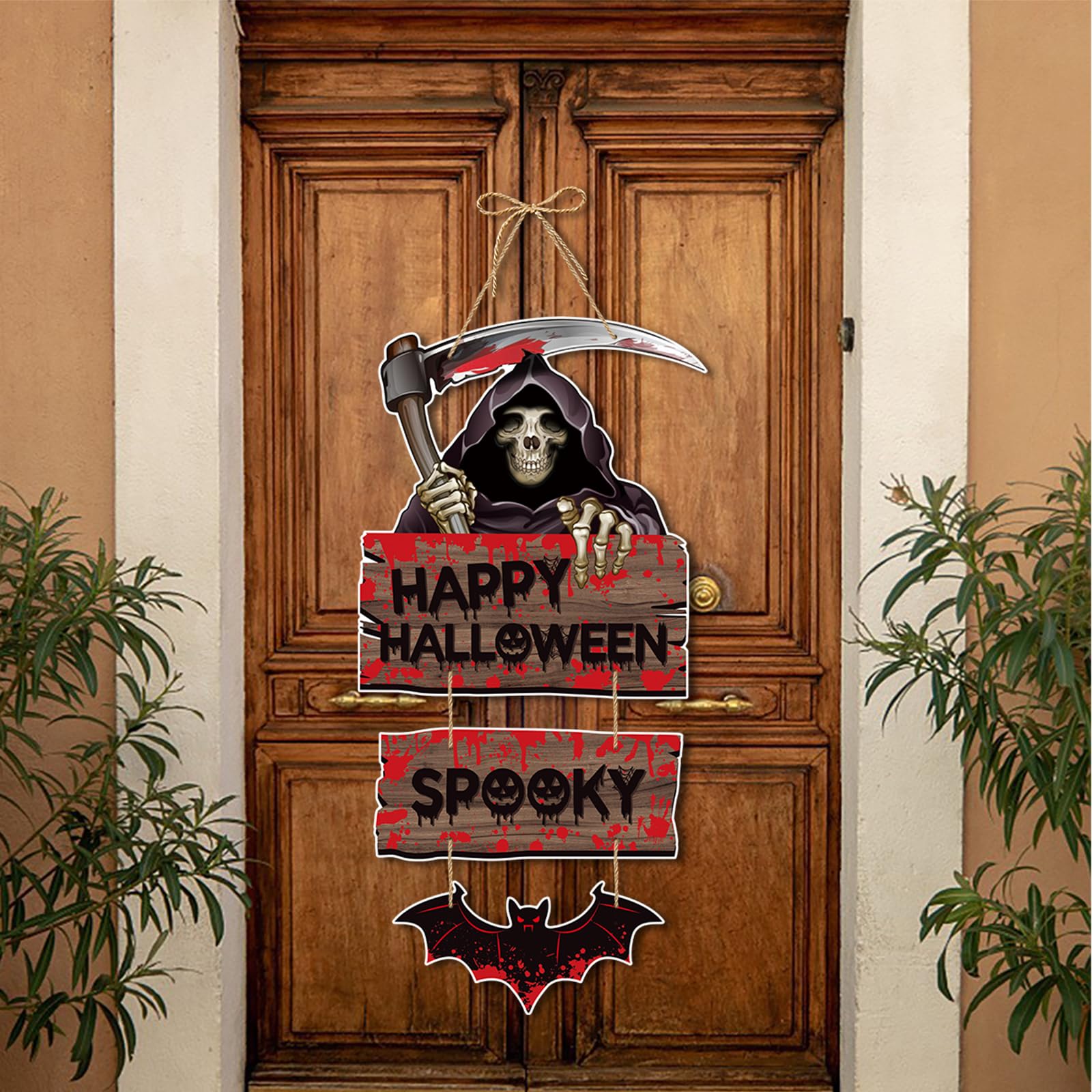 Halloween Door Hanger Set – 5PCS Hanging Paper Signs with Ghosts, Pumpkins & Bats for Fall Party Decor