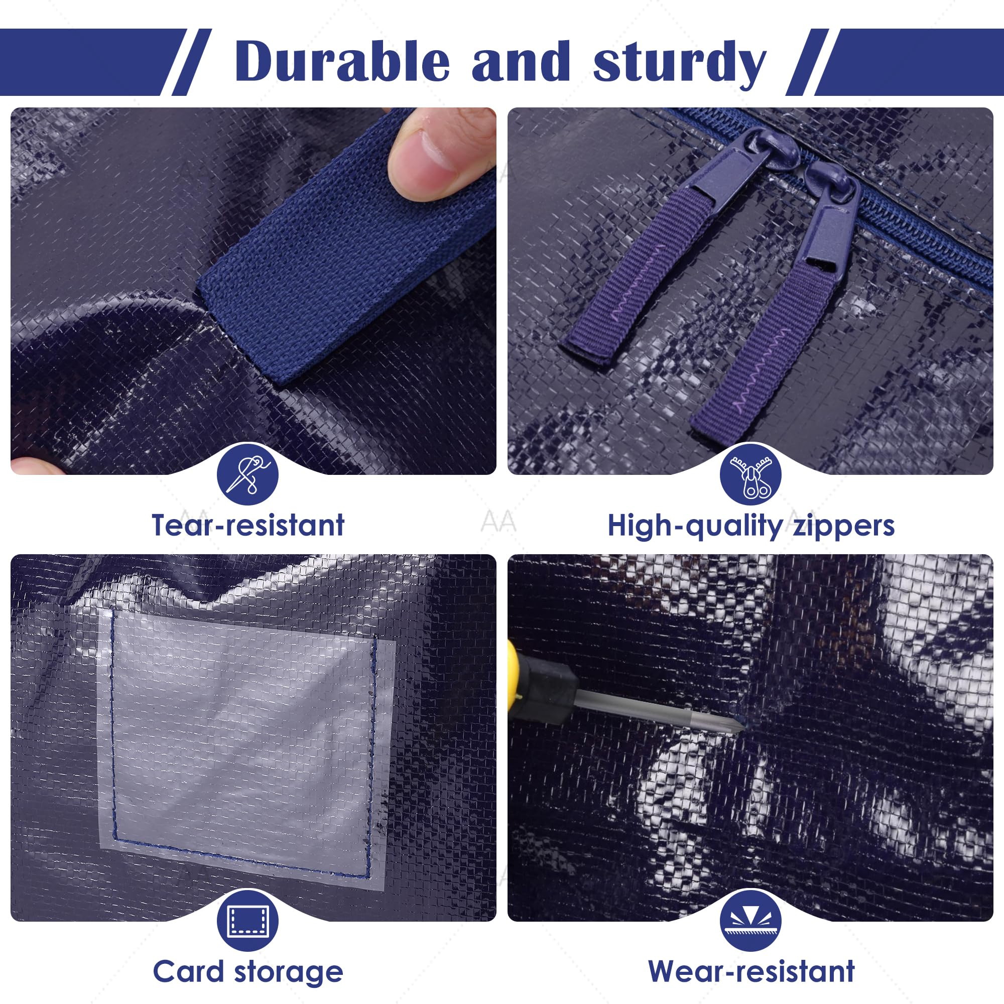 Extra Large Heavy Duty Moving Bags – Reinforced Zipper Storage & Packing Bags (Dark Blue, 6-Pack)