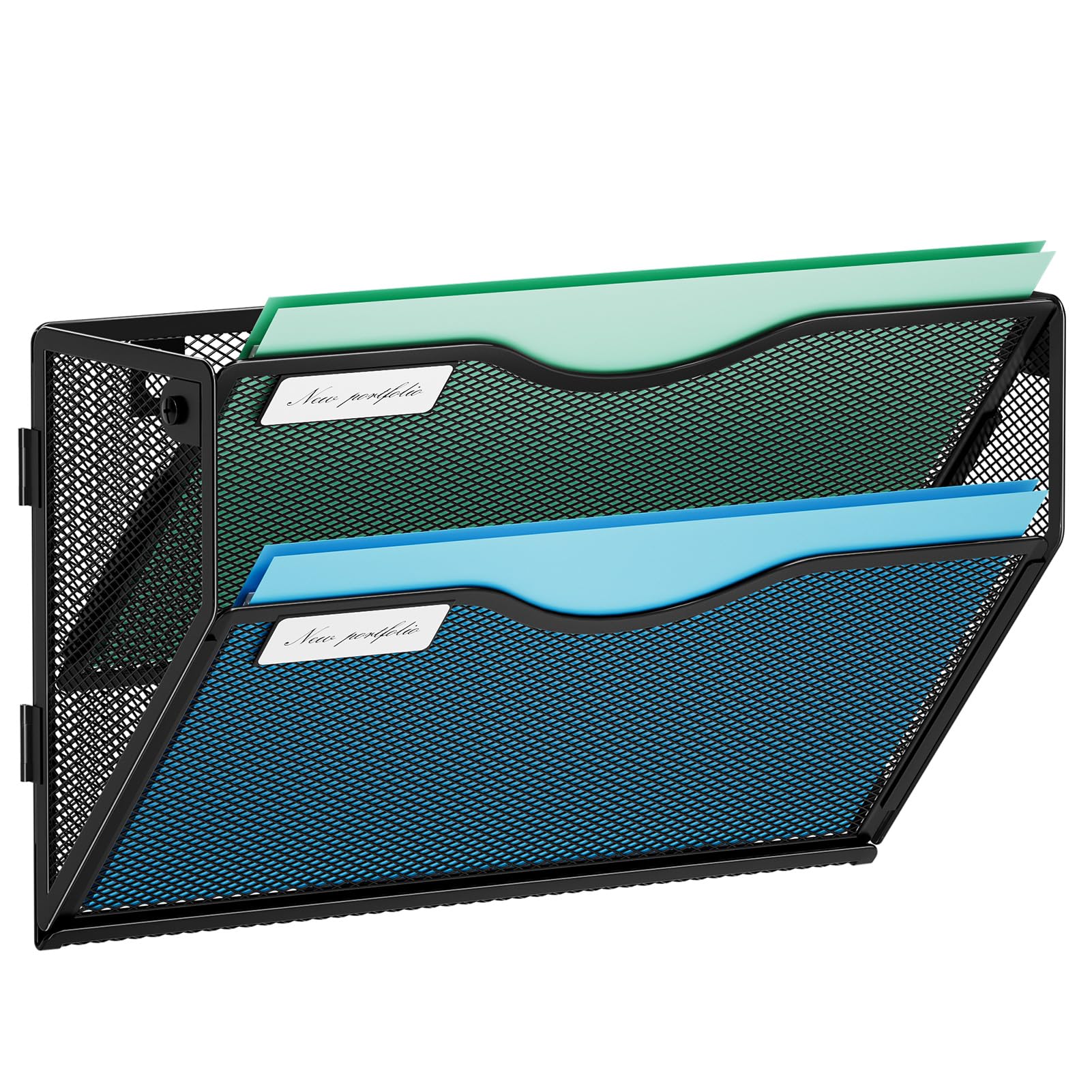 Marbrasse Wall-Mounted 2-Tier File Holder – Vertical Mesh Document & Mail Organizer for Office and Home (Black)