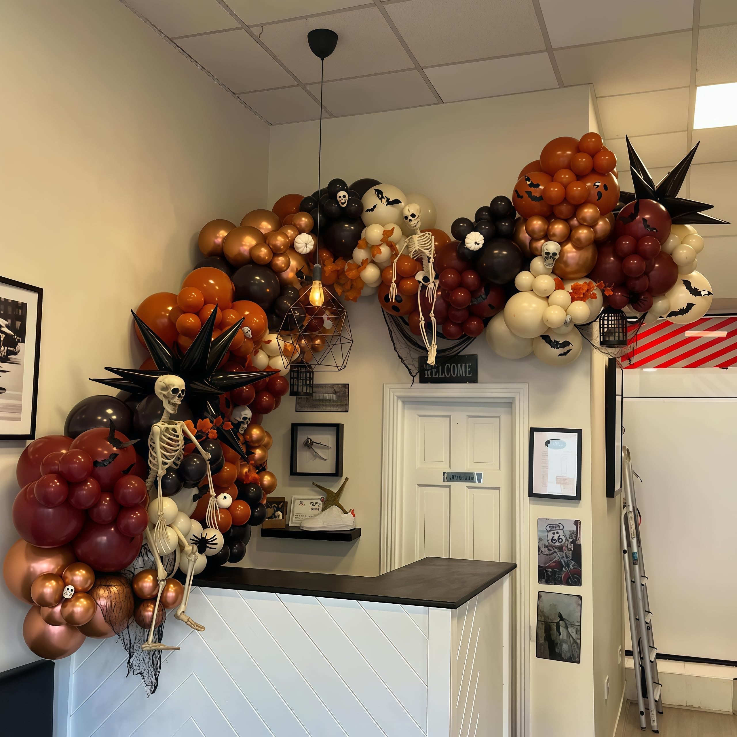 132 Pcs Halloween Balloon Arch Kit – Burnt Orange, Maroon, Black & Rose Gold Garland with Spikes & Bats