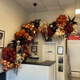 132 Pcs Halloween Balloon Arch Kit – Burnt Orange, Maroon, Black & Rose Gold Garland with Spikes & Bats