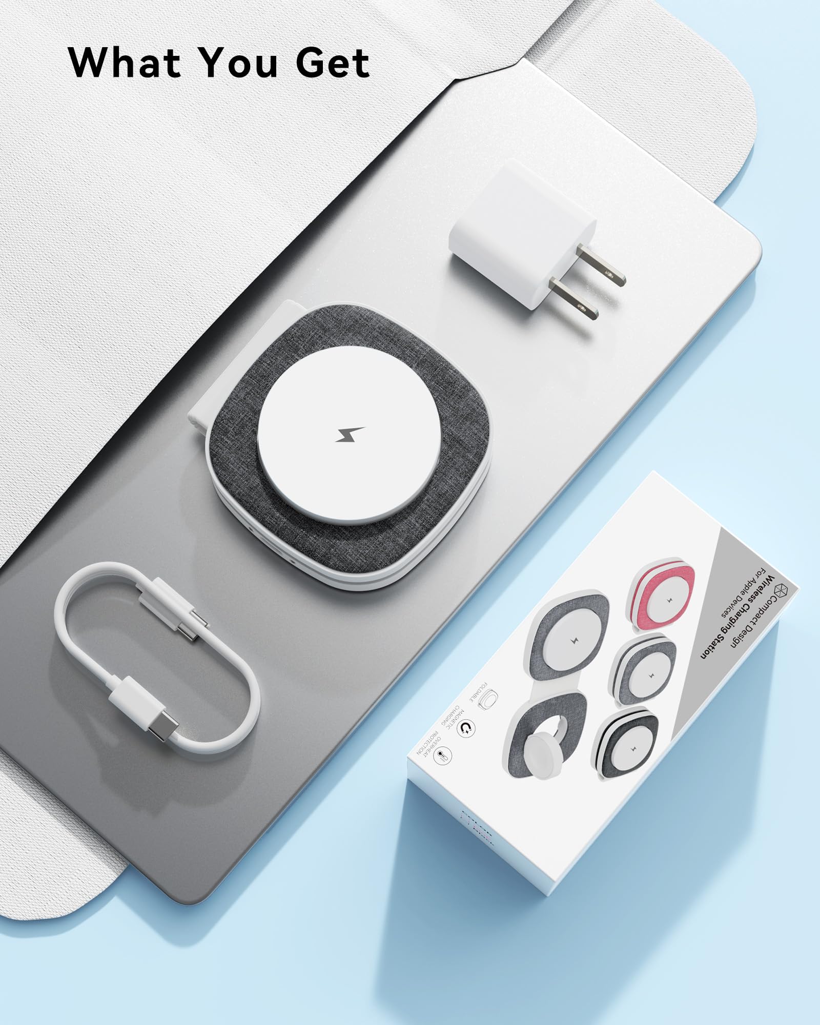 2-in-1 Magnetic Foldable Wireless Charger for iPhone & Apple Watch – Portable MagSafe Charging Stand with Fast Charging Adapter
