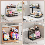 ADBIU Black Adjustable Under Sink Organizer – 2-Tier Pull-Out Cabinet Storage with Expandable Height (2 Pack)