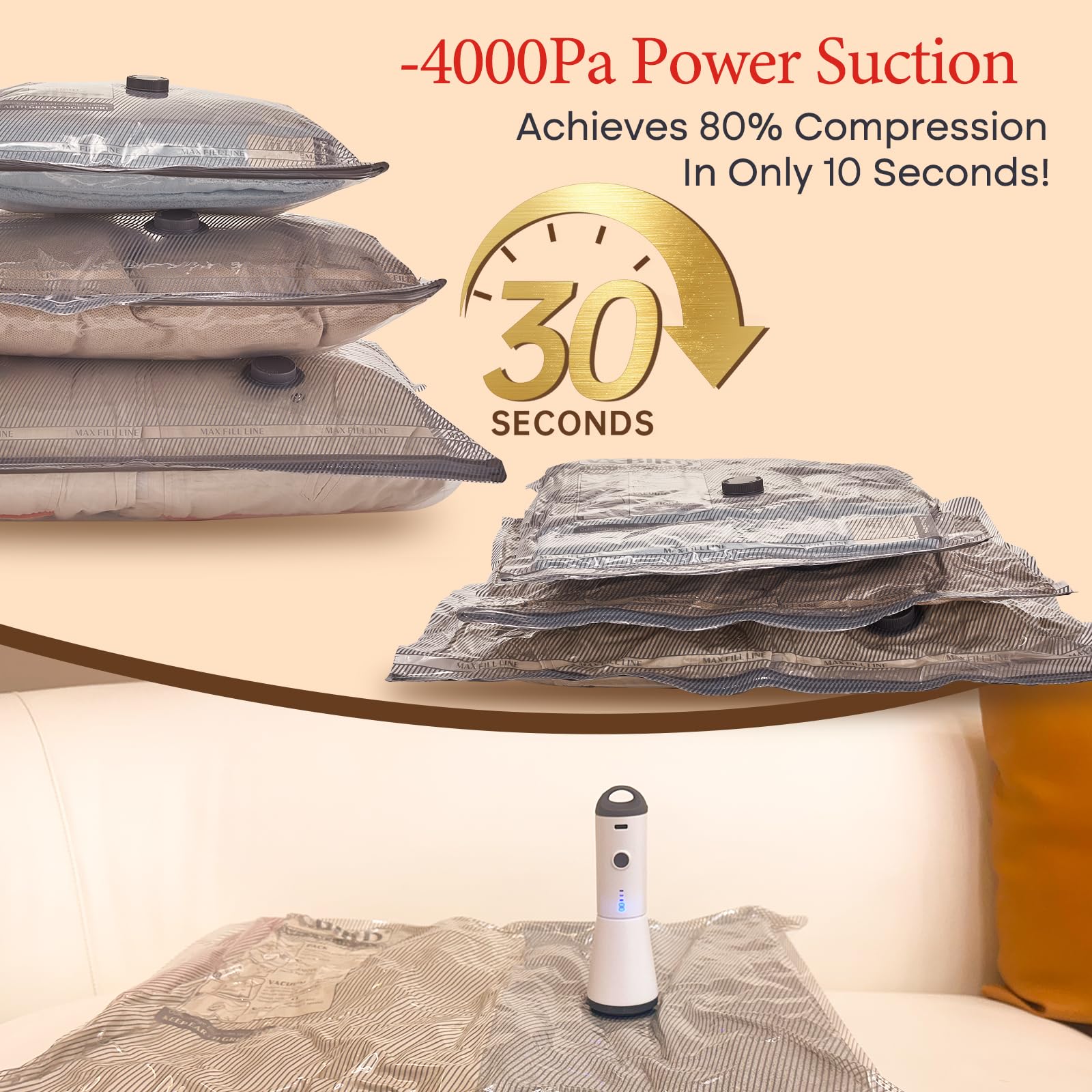 Rechargeable Vacuum Storage Bag Pump Set – Portable Travel Compression Pump with 15 Vacuum Bags for Space-Saving Packing