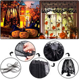 Halloween Lace Decoration Set – 5 Piece Black Gothic Décor Kit with Mantel Scarf, Table Runner, Lampshade, Round Cover & 3D Bat Wall Stickers