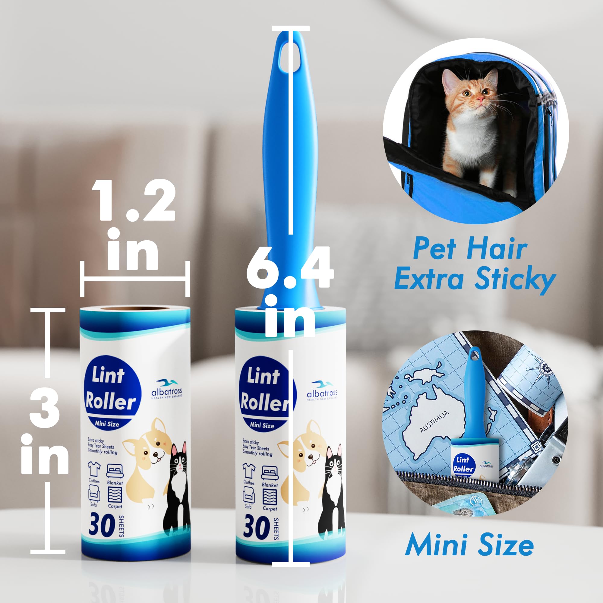 Travel Lint Roller for Pet Hair – Extra Sticky Mini Lint Remover with 150 Sheets for Clothes, Furniture & On-the-Go Cleaning (Blue)