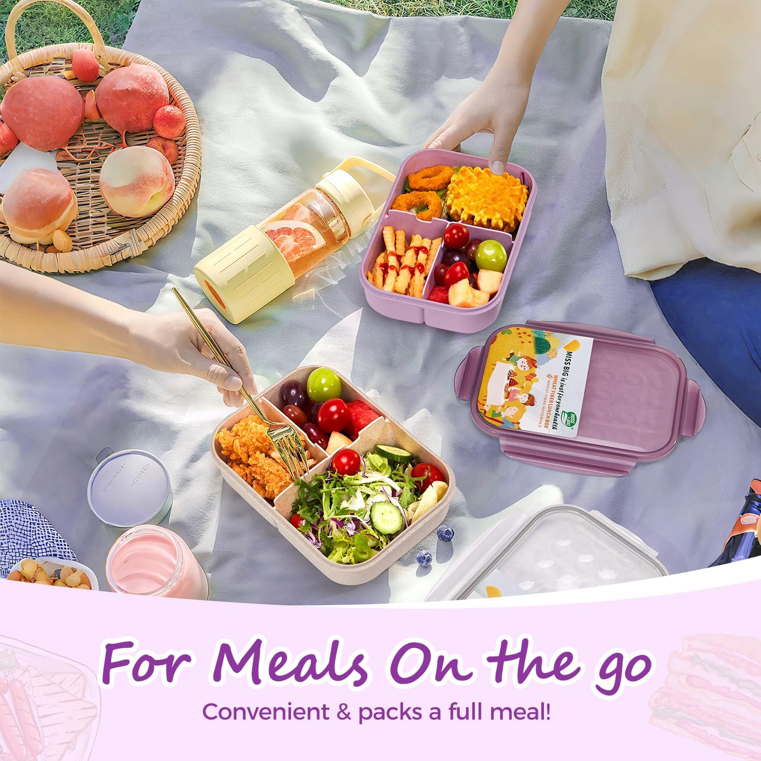 Purple 1150 ml 3-Compartment Bento Lunch Box