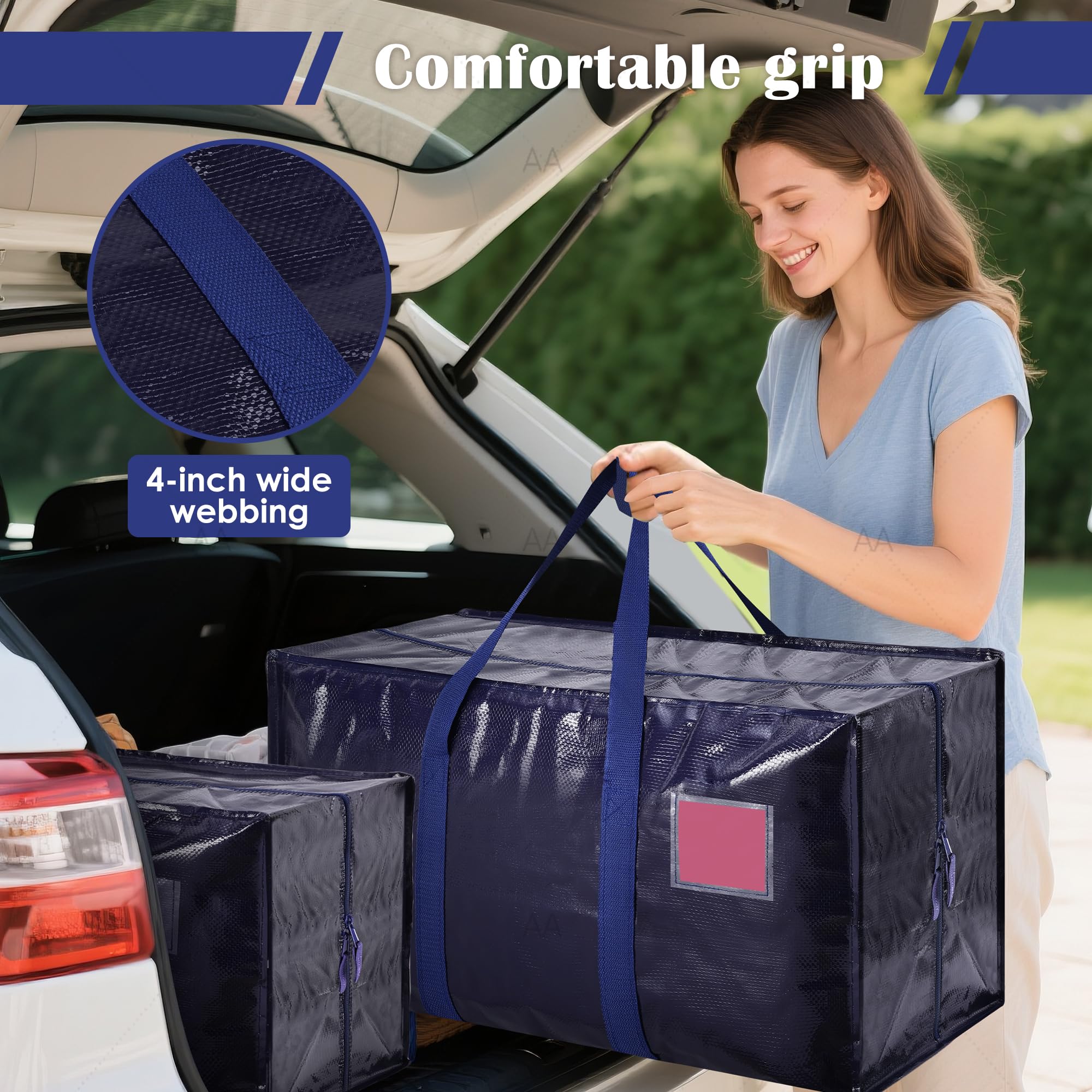 Extra Large Heavy Duty Moving Bags – Reinforced Zipper Storage & Packing Bags (Dark Blue, 6-Pack)