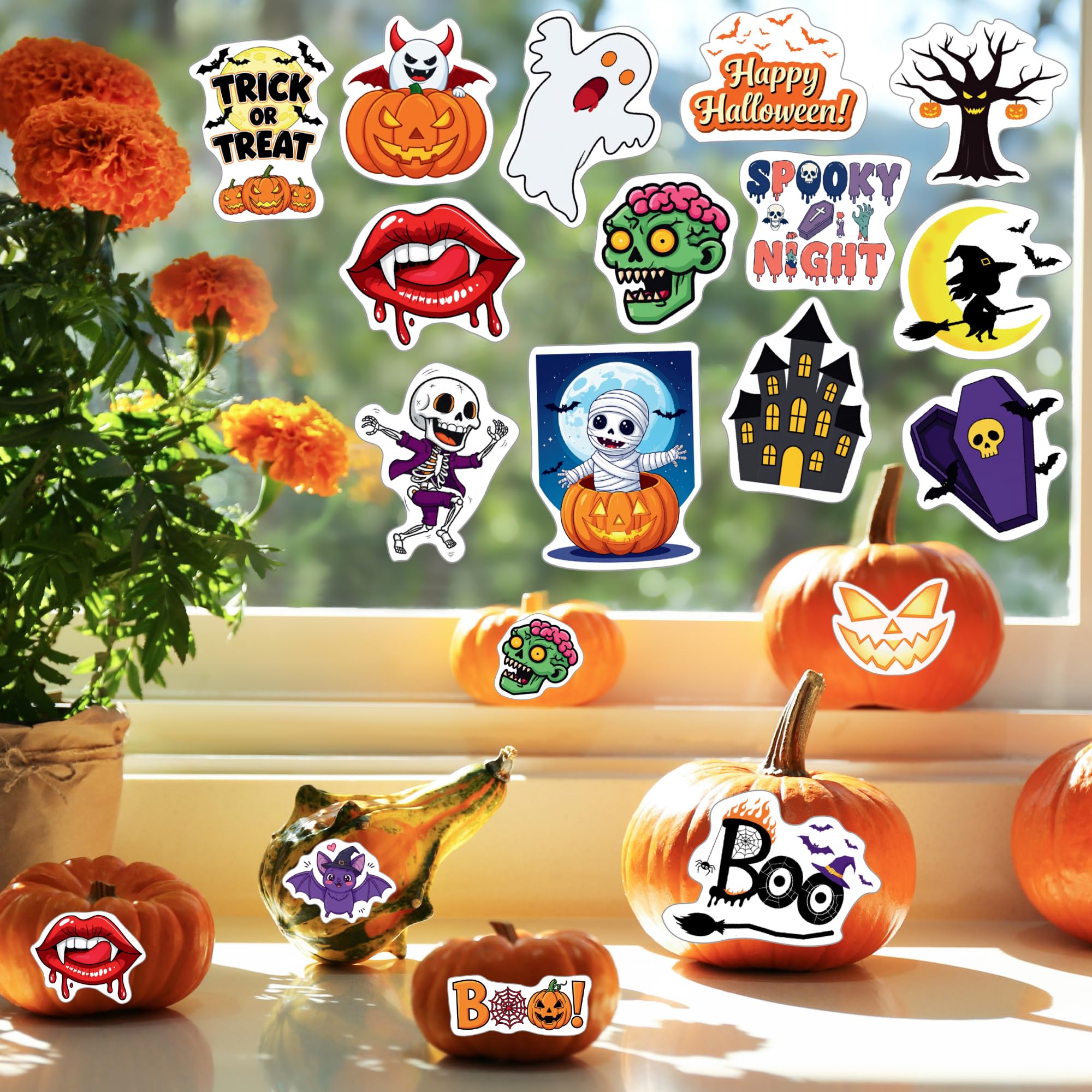 Halloween Sticker Set – 50-Piece Spooky Stickers for Kids & Adults (Pumpkins, Ghosts, Bats & Skulls, DIY Crafts & Party Favors)