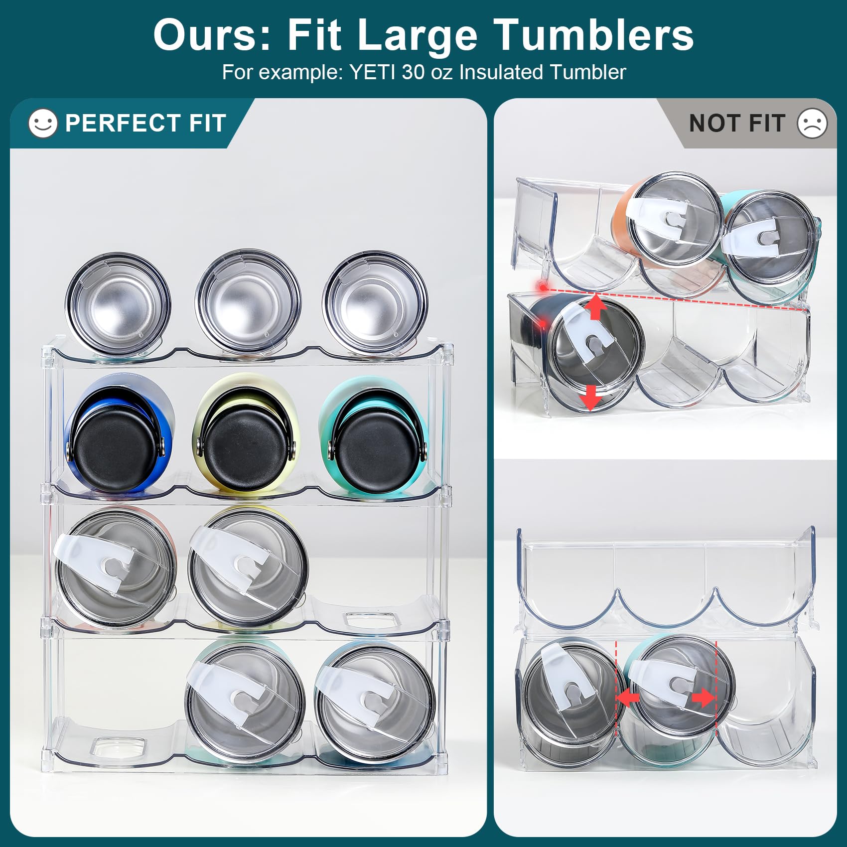 Large Capacity Stackable Water Bottle Organizer – 4-Tier Clear Holder for Large Tumblers & Bottles (Holds 12)