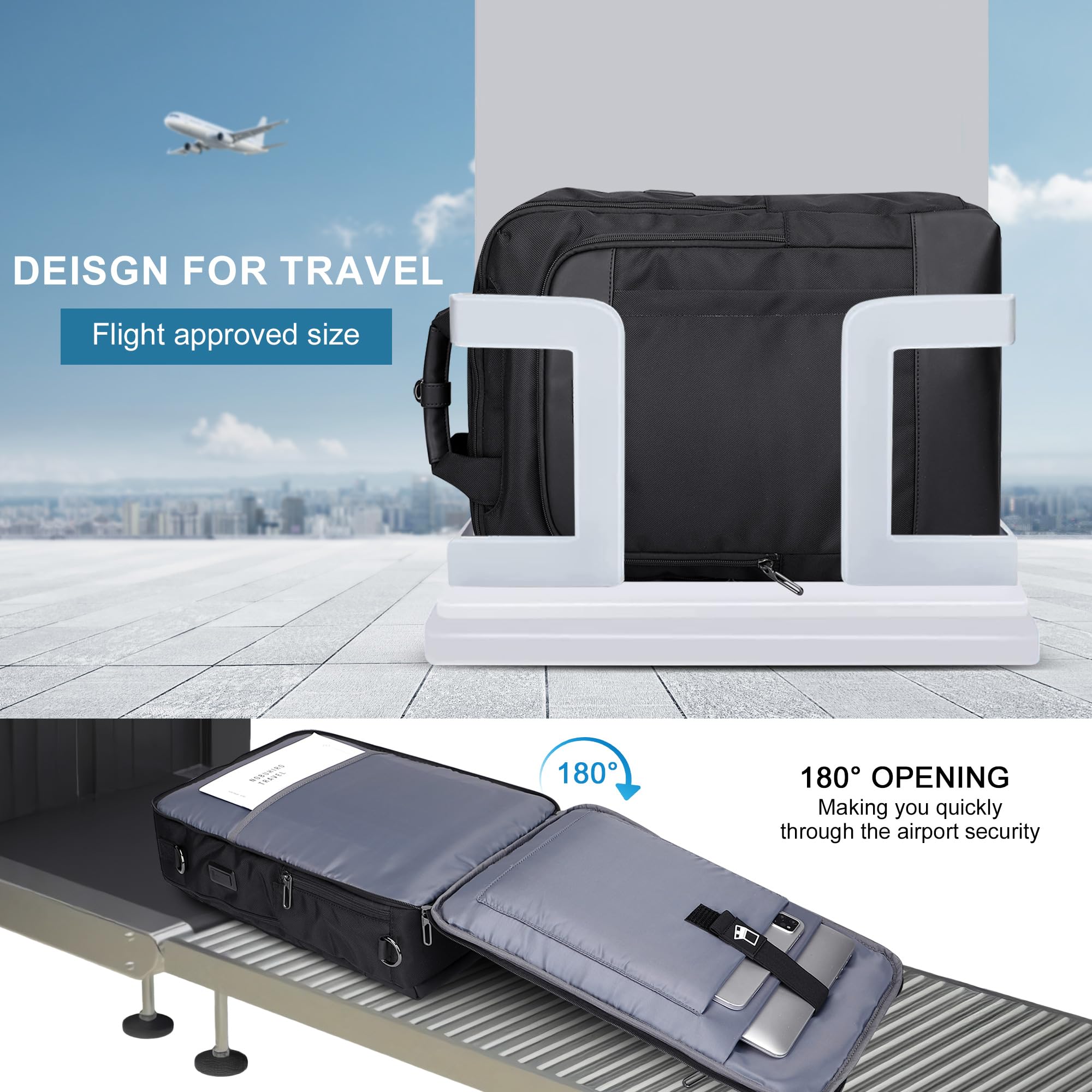 PIJUSHI 3-in-1 Convertible Laptop Backpack – Flight-Approved Personal Item with USB Charging & RFID Blocking (Black)