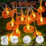 10FT Battery-Powered Pumpkin Halloween String Lights – 20 LED Jack-O’-Lanterns with 8 Modes & Timer (IP65 Waterproof, Indoor/Outdoor)