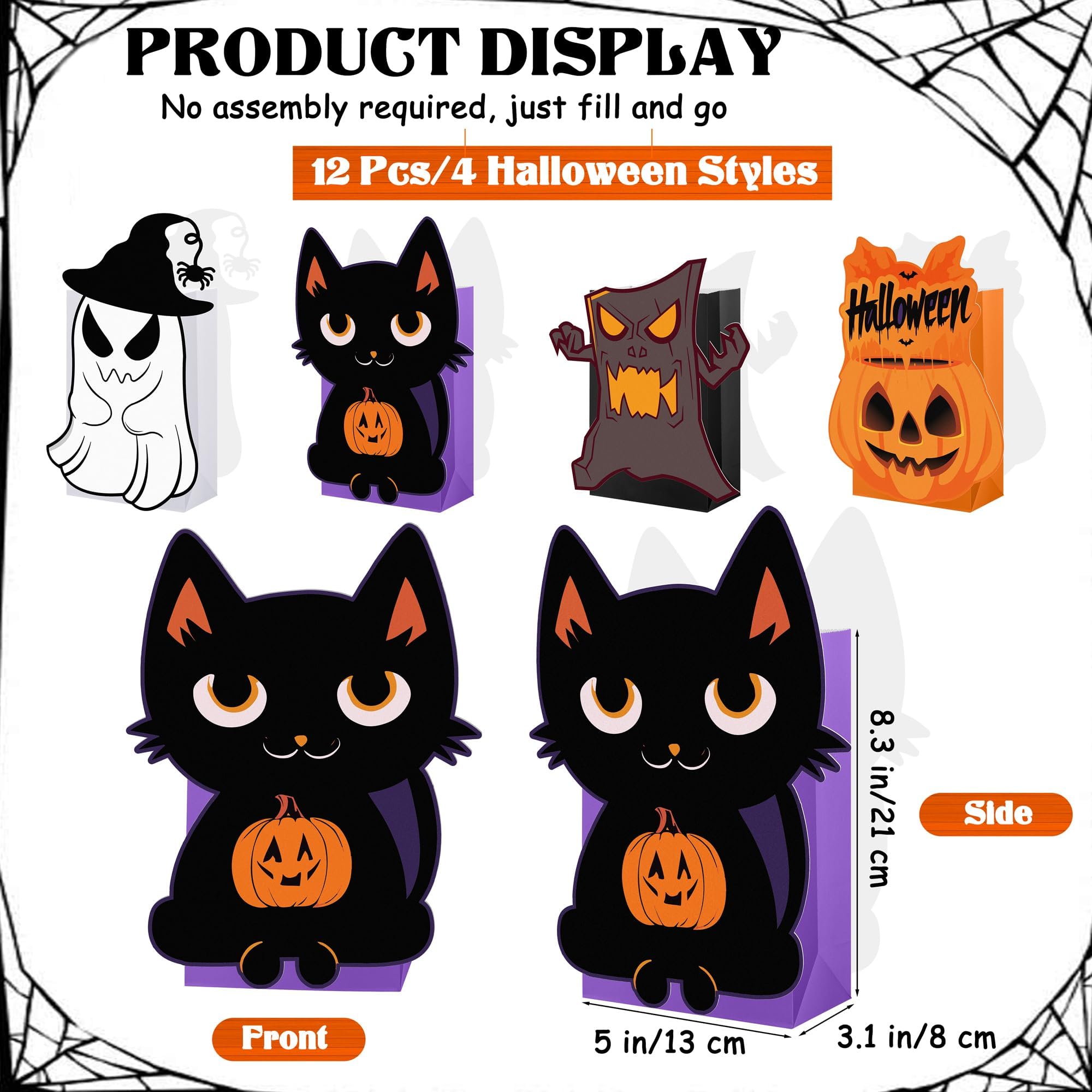 MIMIND 12 Pieces Halloween Party Favor Bags Gift Bags Pumpkin Ghost Black Cat, Stump of Oak Tree Halloween Treat Goodie Bag for Trick or Treat, Holiday Birthday Party Favors