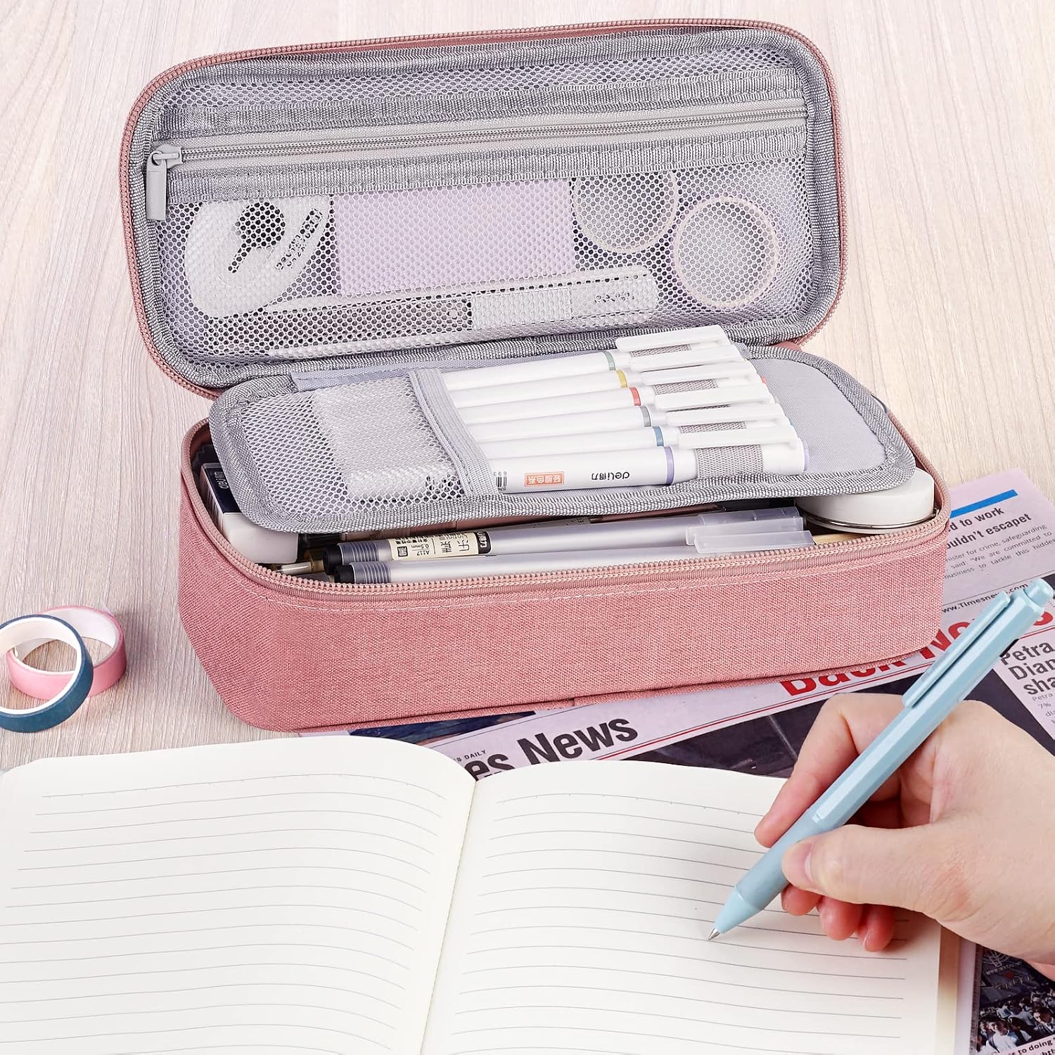 Large 80-Pencil Canvas Organizer Case with 5 Compartments