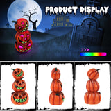 Trick or Treat Pumpkin Lantern – Color-Changing LED Jack-O’-Lantern Stack Light, Battery Operated Halloween Decoration (Resin Design)