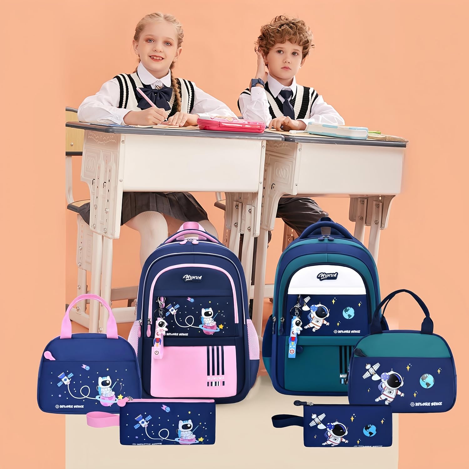 Astronaut School Backpack Set with Lunch Bag and Pencil Case